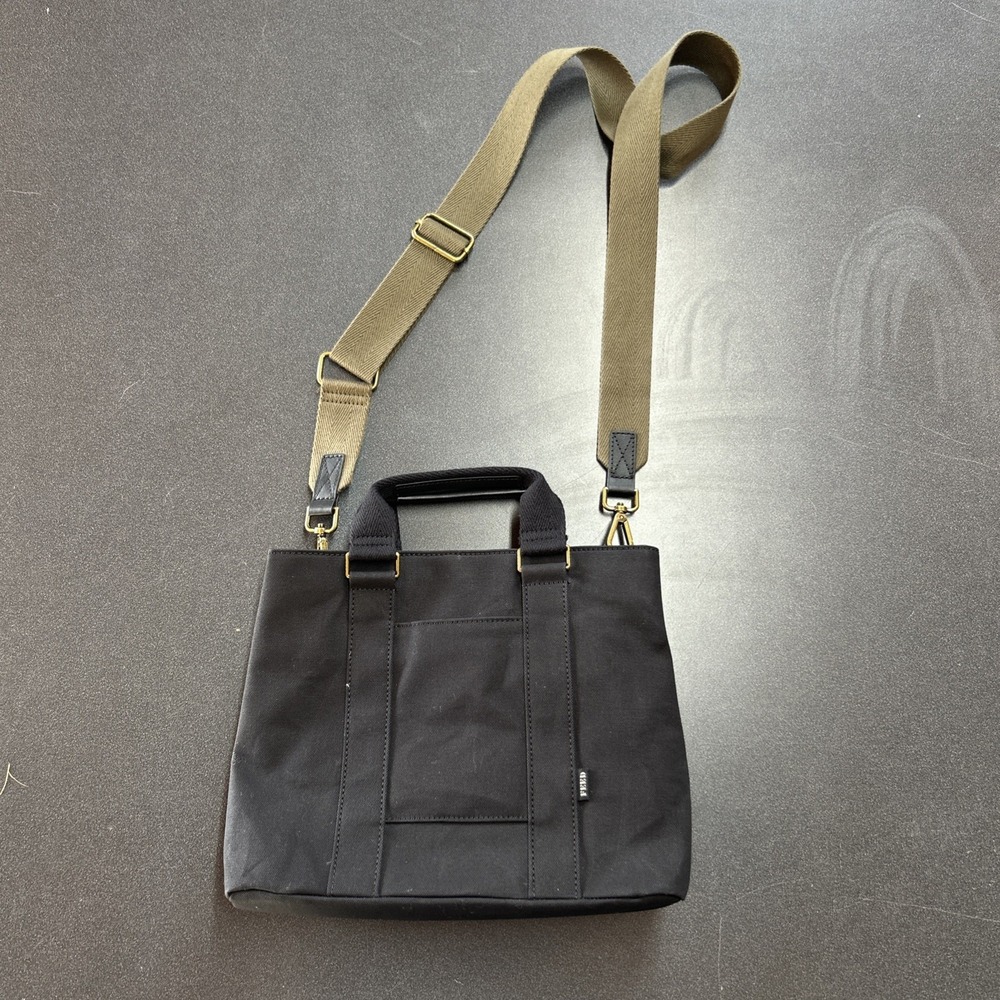 Black Crossbody Tote Bag with Olive Strap